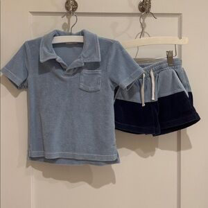 Minnow boys blue colorblock french terry shorts with solid matching polo